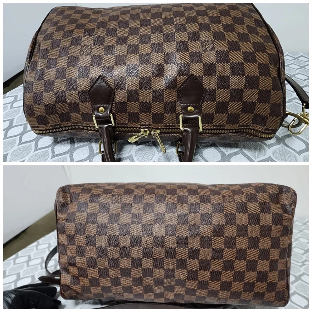 Authentic LOUIS VUITTON Damier Canvas Speedy Bandouliere 35 Bag Brown